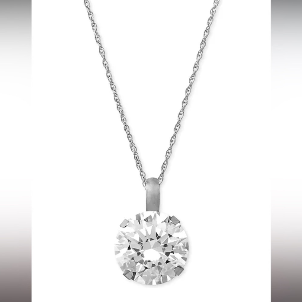 SOLID 14K White Gold SWAROVSKI  Zirconia Round Pendant Necklace Charm 14k 14kt